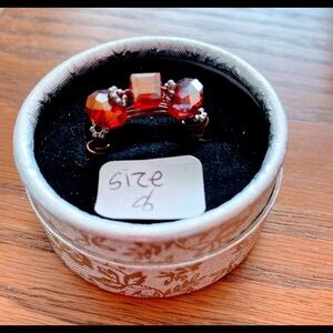 Red Crystal Wire-Wrapped Cluster Ring size 8